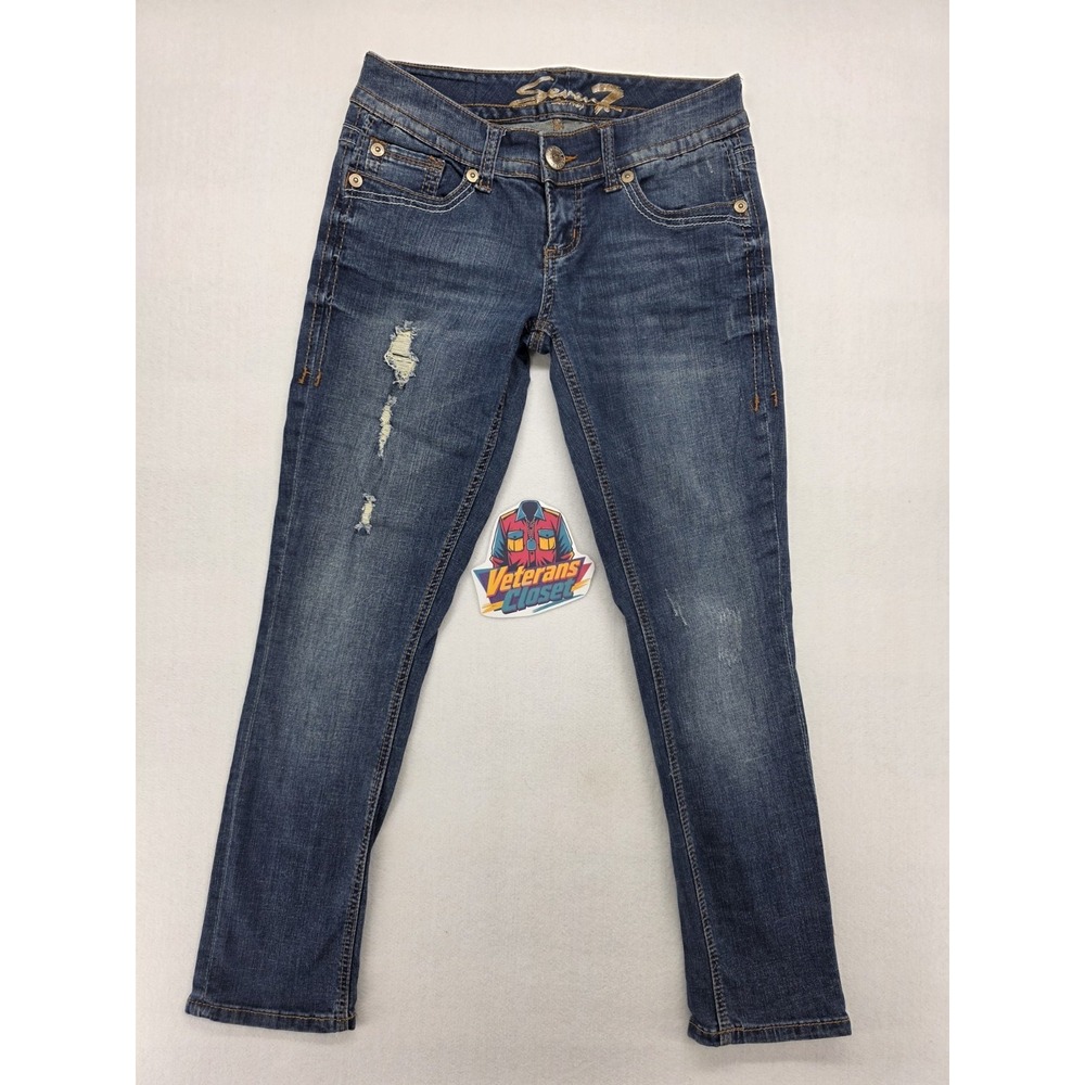 Seven7 Jeans Womens 4 30x29 Ankle Skinny Dark Wash Distressed Whiskered Denim
